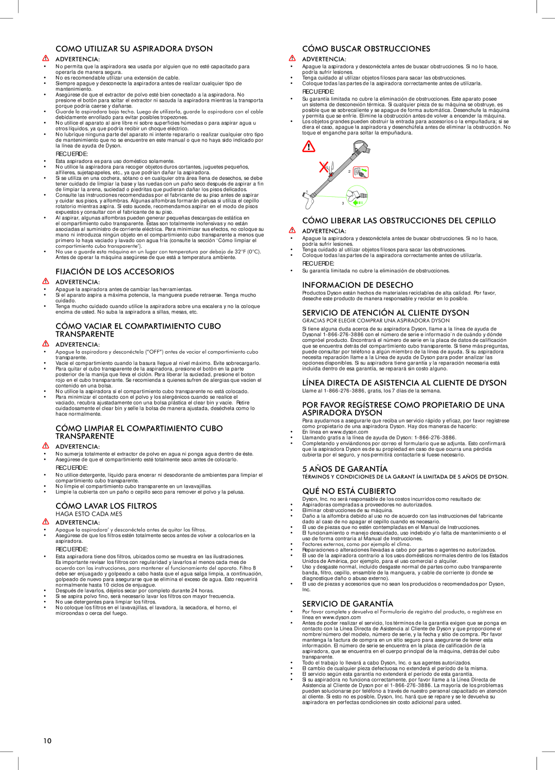 Dyson DC26 warranty Línea Directa DE Asistencia AL Cliente DE Dyson 