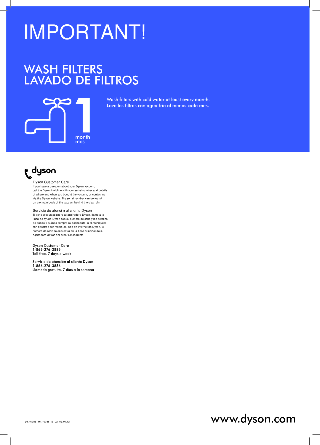 Dyson DC26 warranty Wash Filters Lavado DE Filtros 