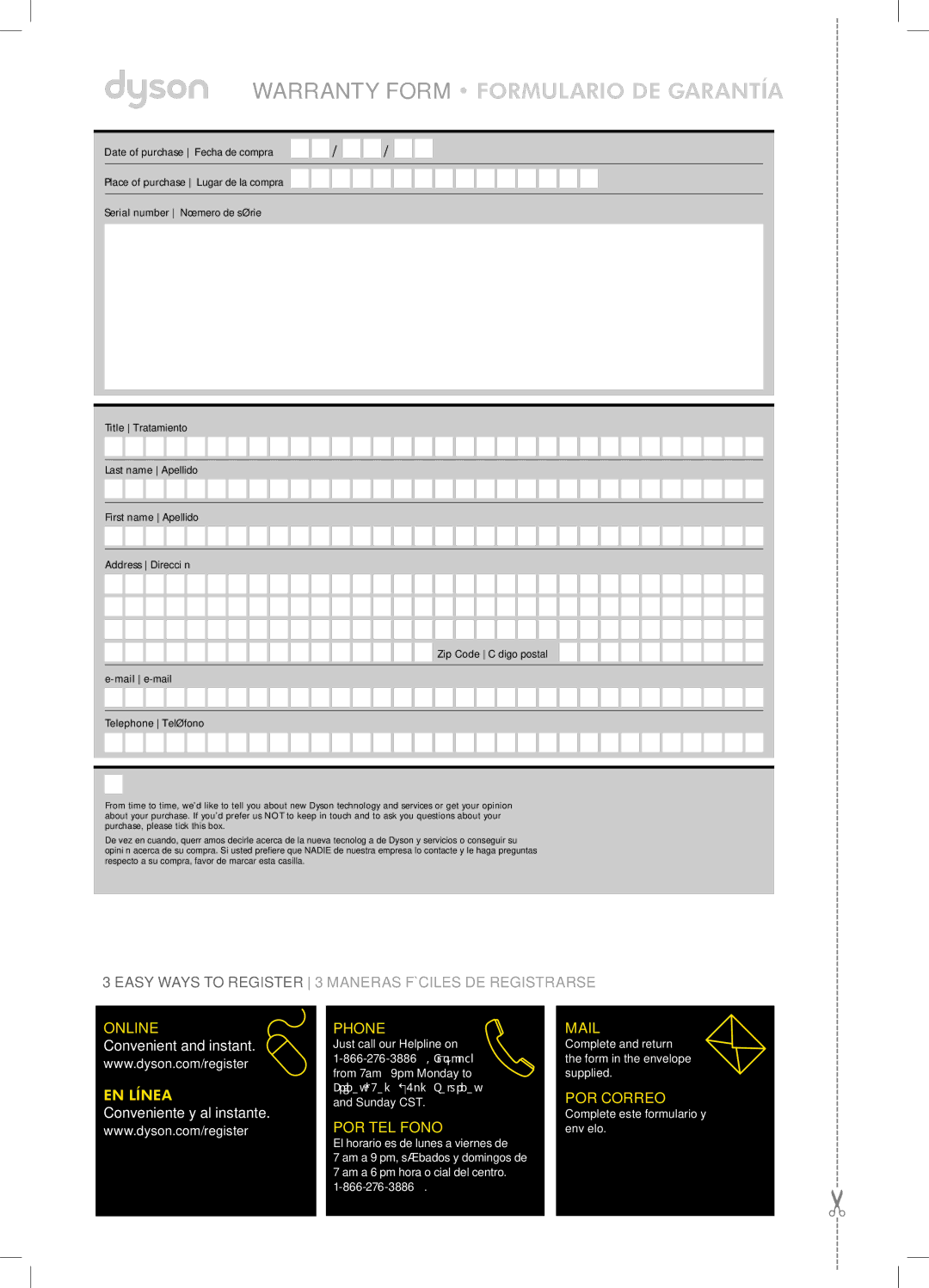 Dyson DC26 warranty Warranty Form Formulario DE Garantía 