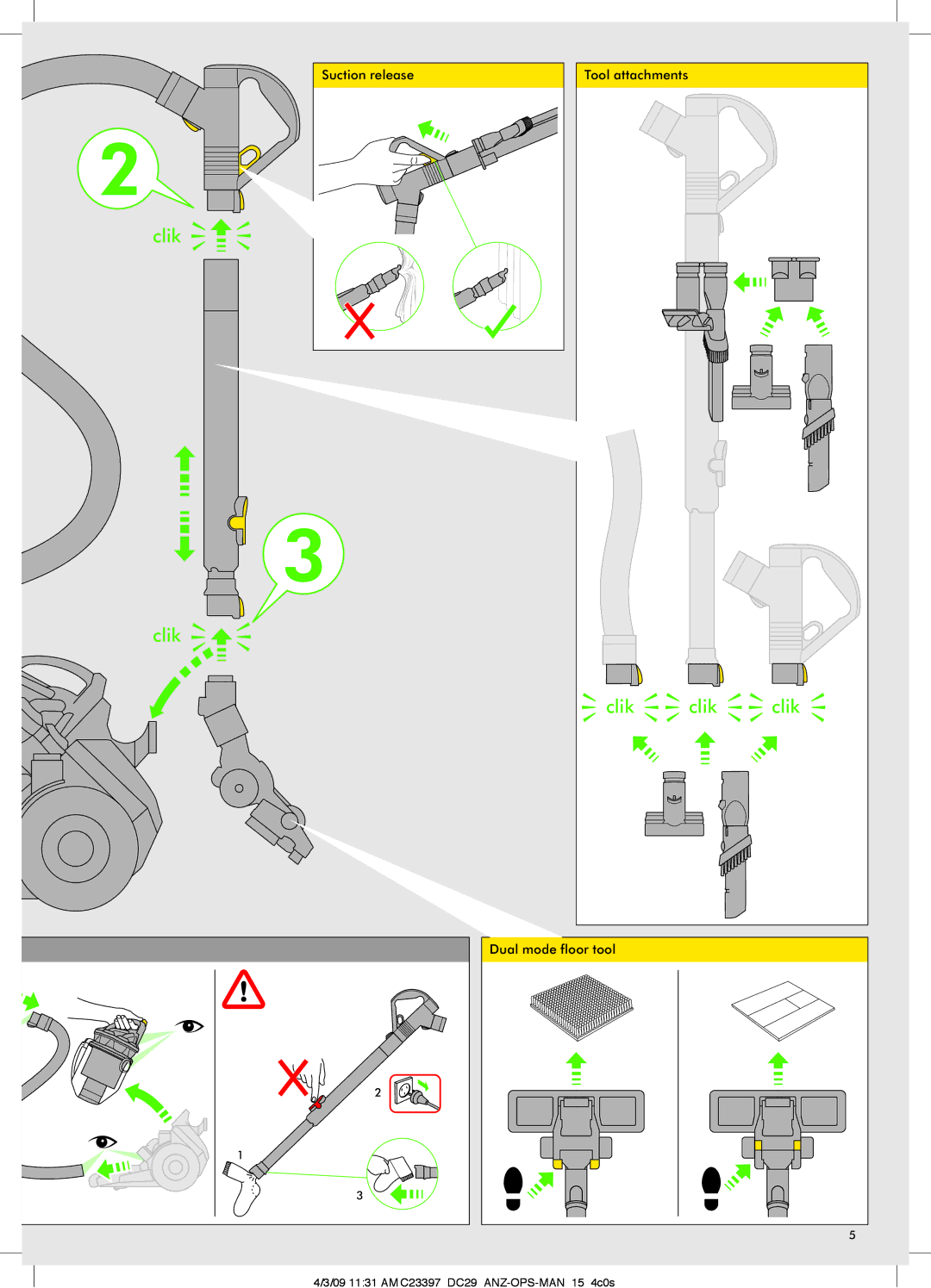 Dyson DC29 manual Suction release Tool attachments 