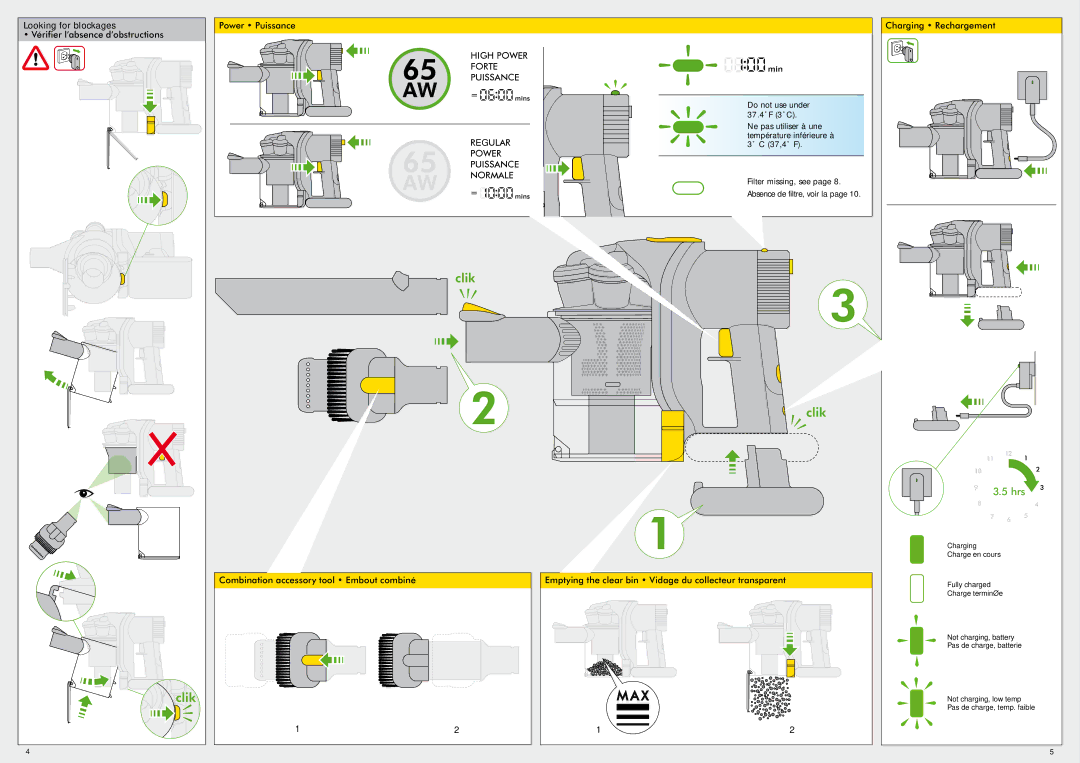 Dyson DC31 warranty Looking for blockages, Vérifier l’absence d’obstructions, Power Puissance 