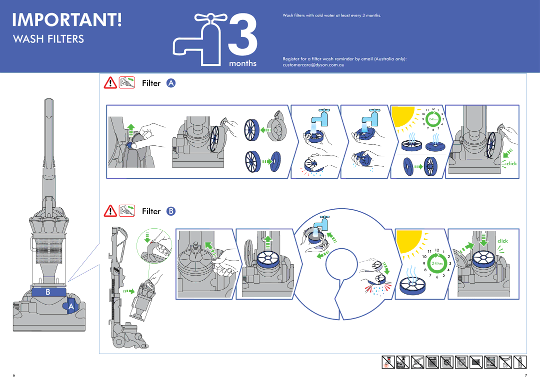 Dyson DC33 manual Wash Filters 