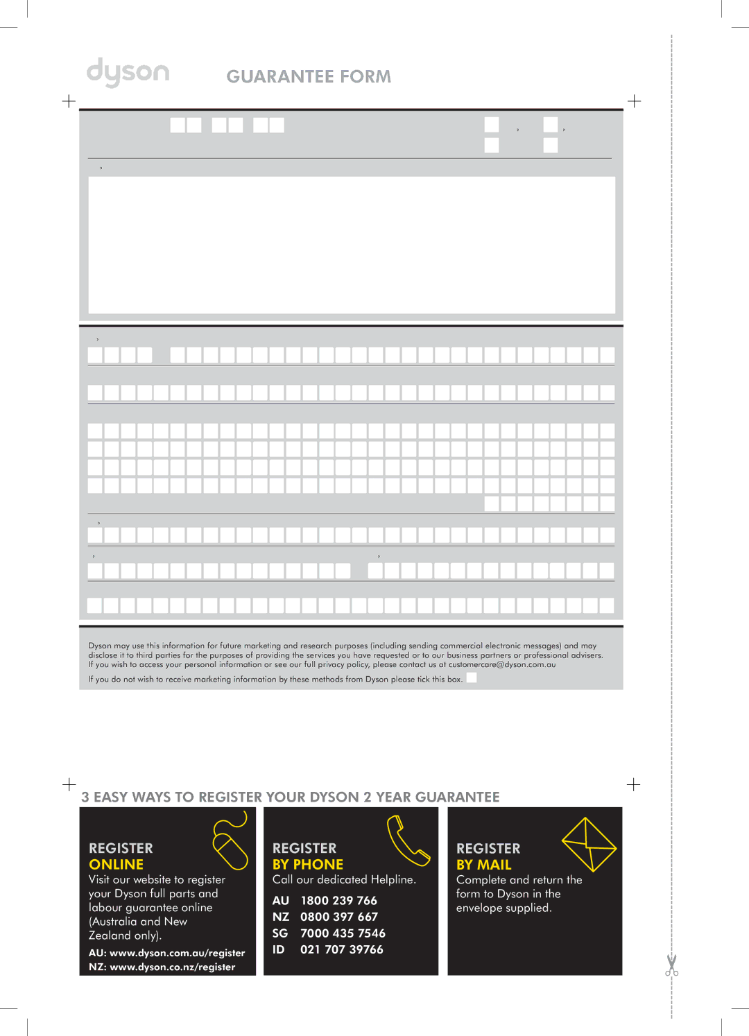 Dyson DC34 manual Guarantee Form 