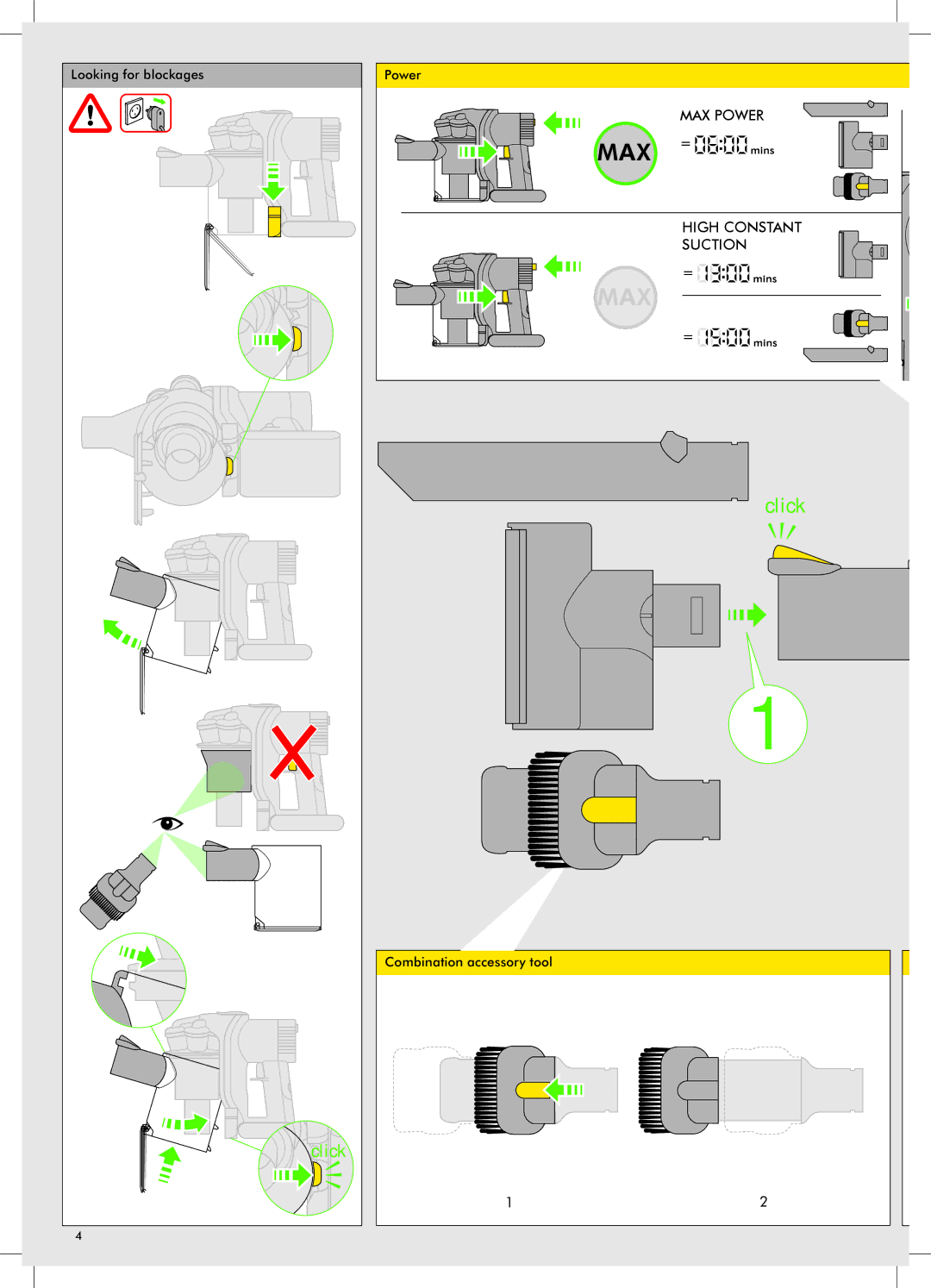 Dyson DC34 manual MAX Power, High Constant, Suction 