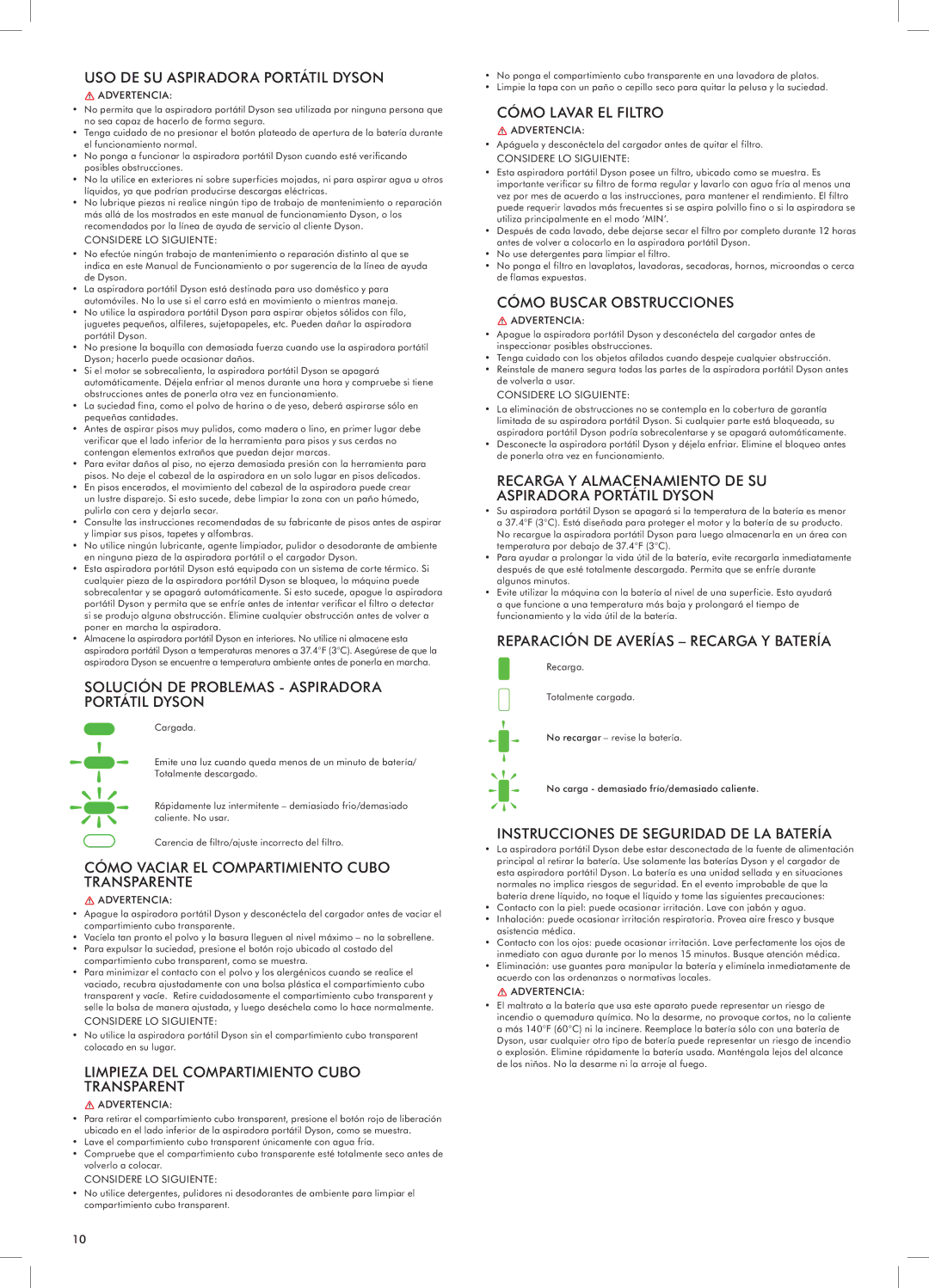 Dyson DC34 warranty USO DE SU Aspiradora Portátil Dyson, Solución DE Problemas Aspiradora Portátil Dyson 