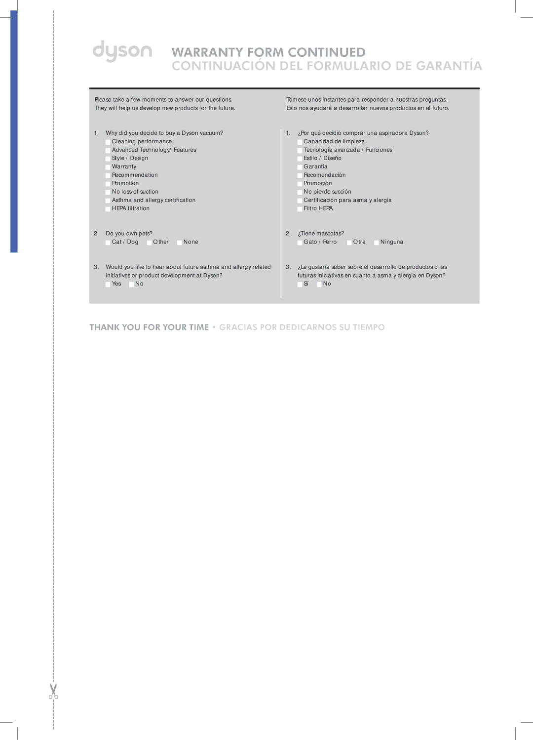 Dyson DC34 warranty Continuación DEL Formulario DE Garantía 