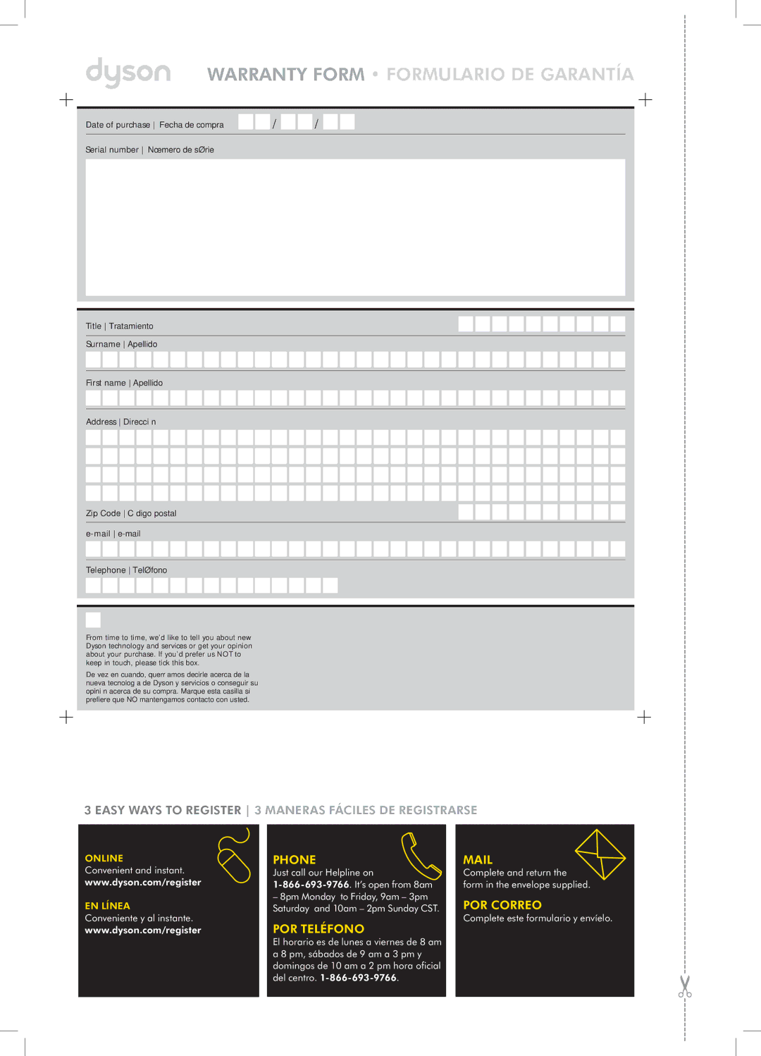 Dyson DC34 warranty Warranty Form Formulario DE Garantía 