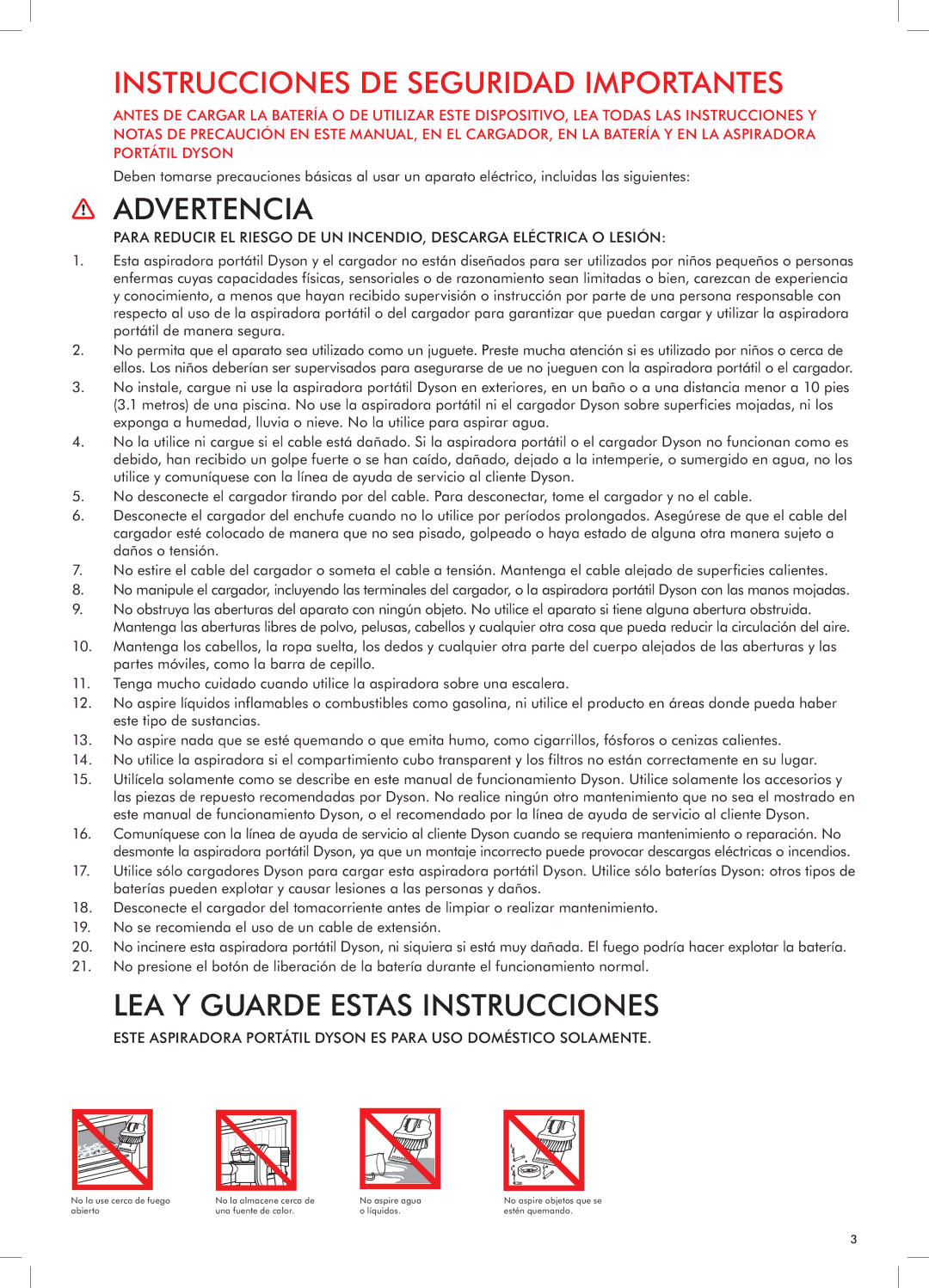 Dyson DC34 warranty Instrucciones DE Seguridad Importantes 