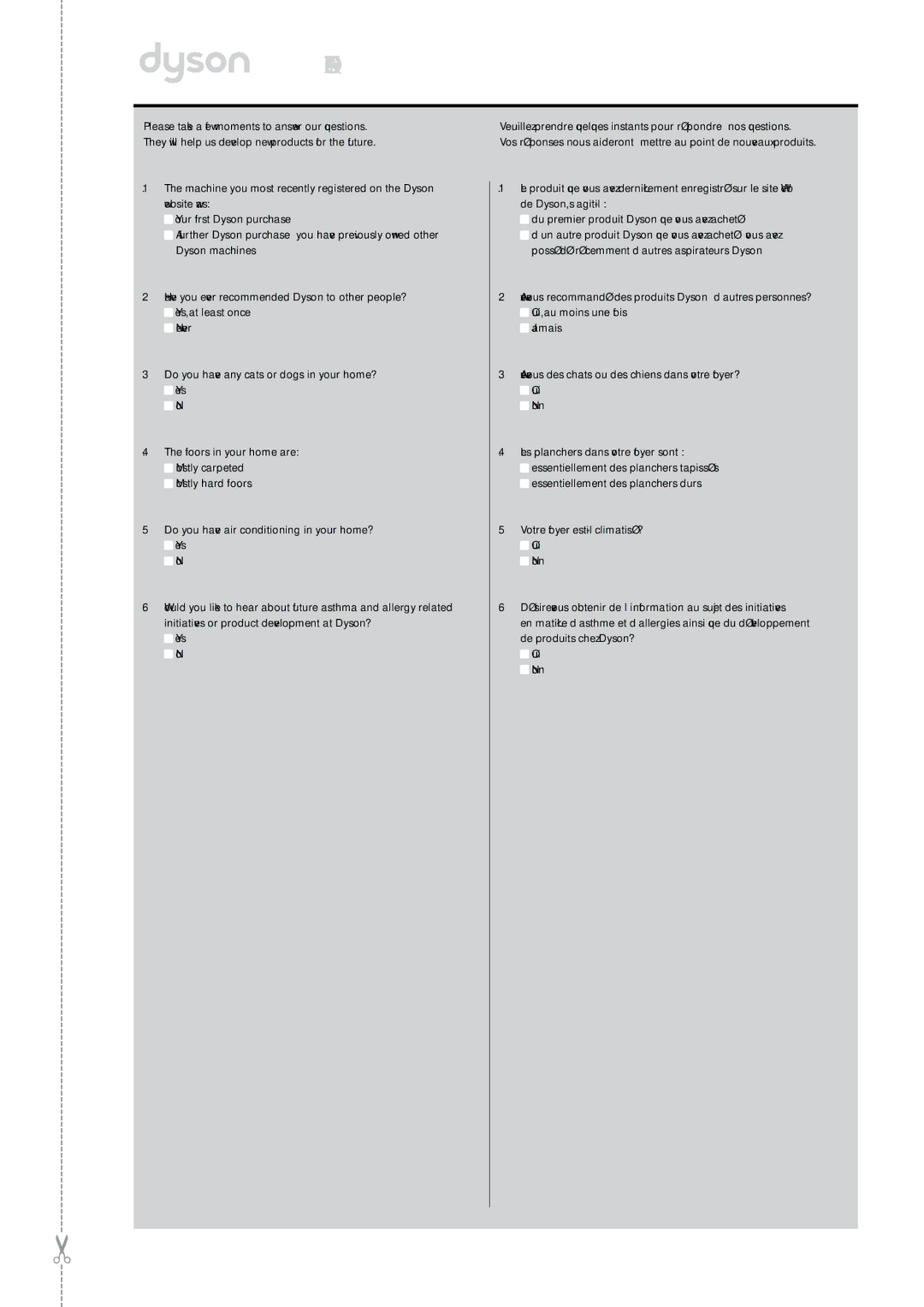 Dyson DC37 warranty Questionnaire Questionnaire 