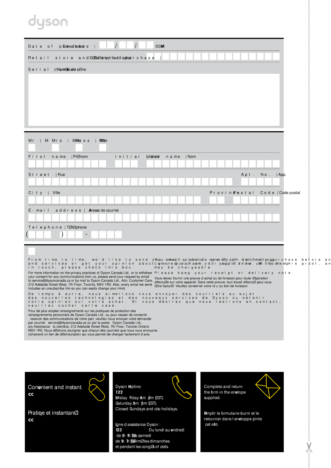 Dyson DC37 warranty Warranty Form Formulaire de garantie 