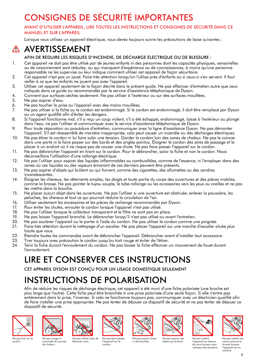 Dyson DC37 warranty Consignes DE Sécurité Importantes 