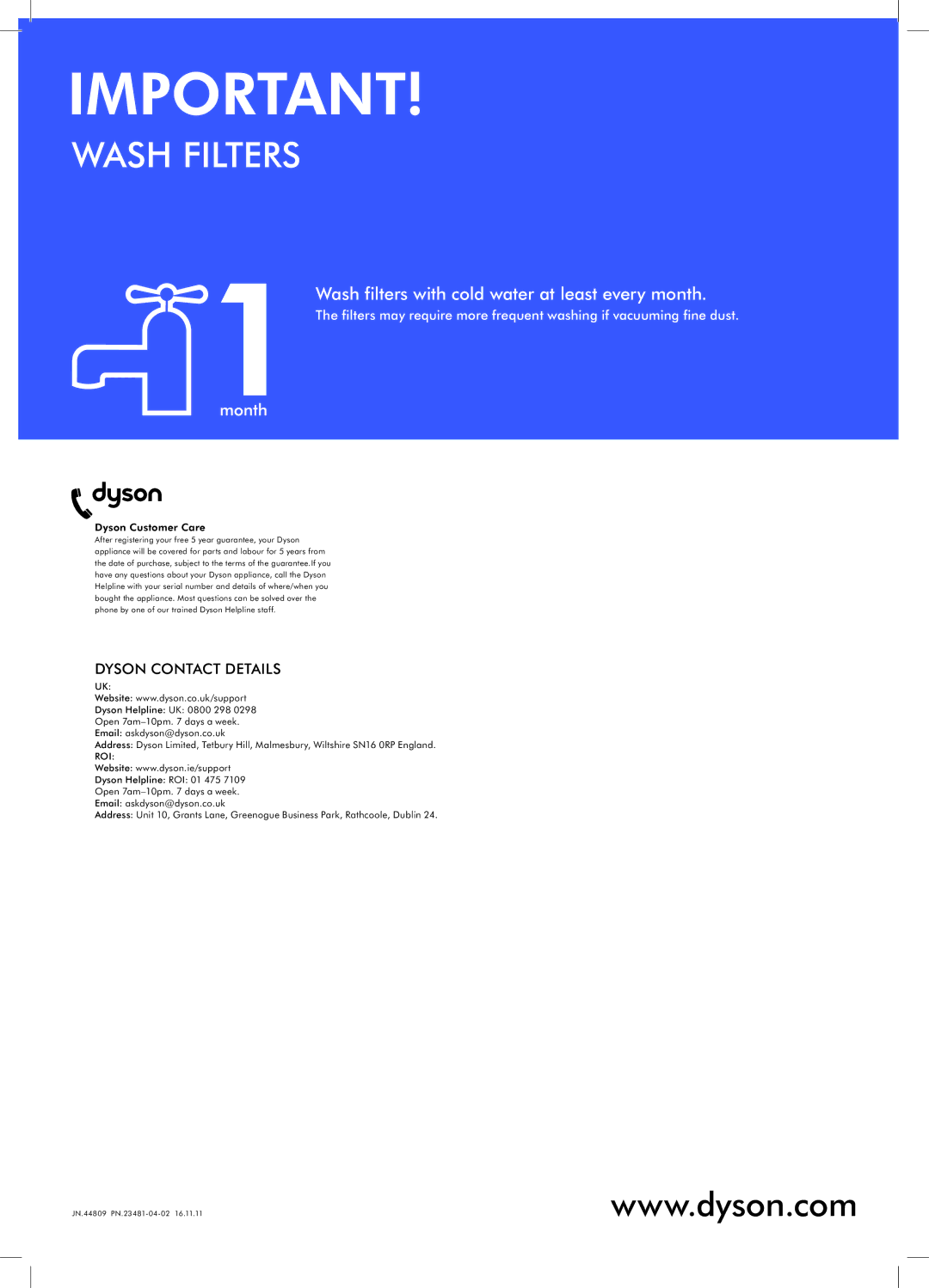 Dyson DC40 manual Dyson Customer Care 