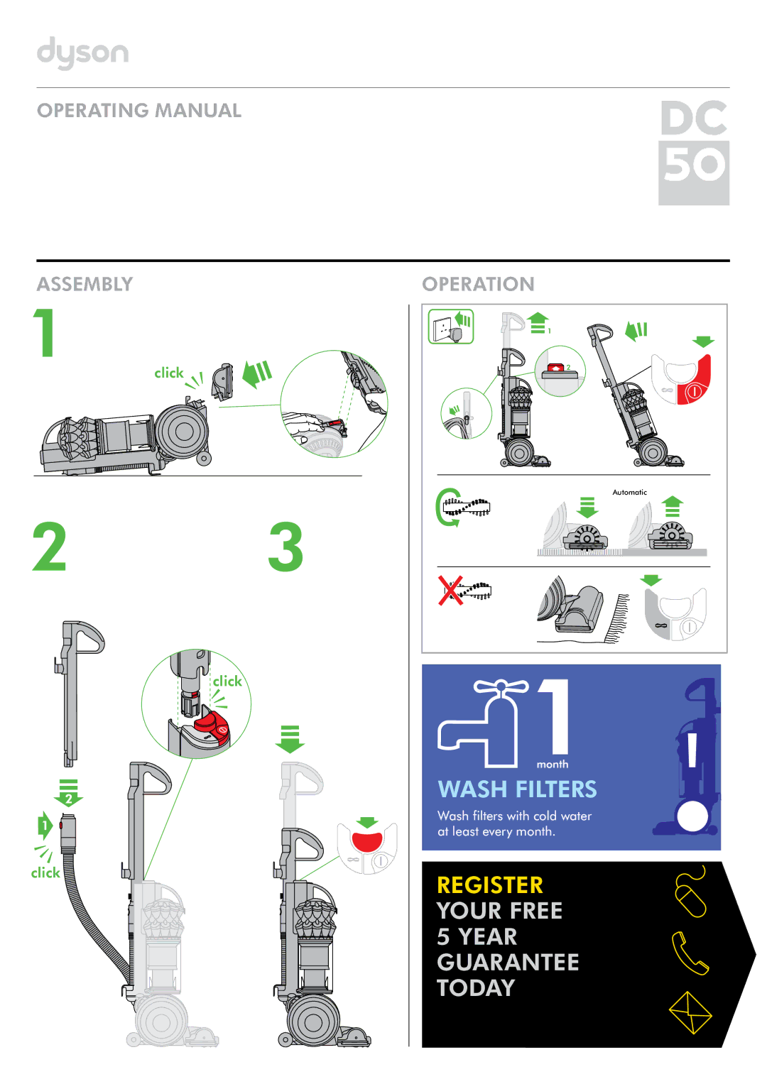 Dyson DC50 manual Wash Filters 