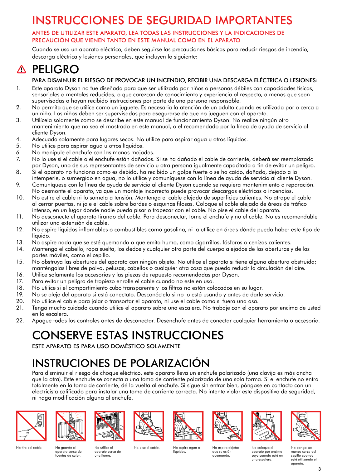 Dyson DC65 warranty Instrucciones DE Seguridad Importantes, Este Aparato ES Para USO Doméstico Solamente 