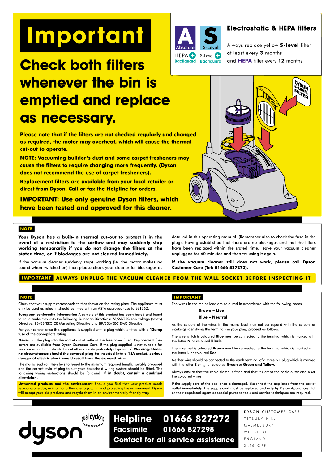 Dyson DCO1 important safety instructions Your Dyson has a built-in thermal cut-out to protect it 