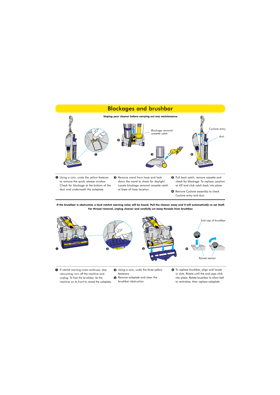 Dyson DCO3 manual Blockages and brushbar 