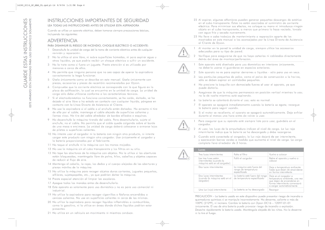 Dyson Root 6 manual Luces 