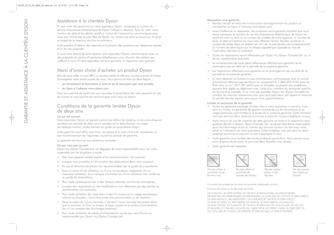 Dyson Root 6 manual Conditions de la garantie limitée Dyson, De deux ans 