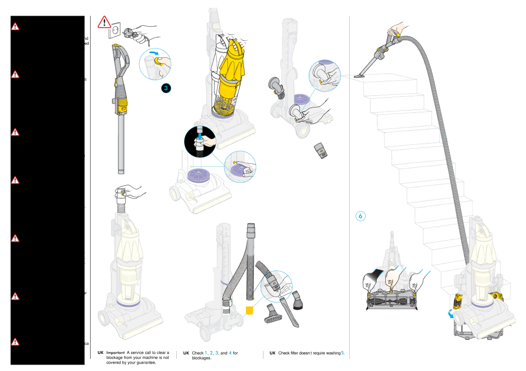 Dyson rootcyclone, DC 07 UK Finding and clearing blockages, Détecter et éliminer Les blocages, Blockierungen Entfernen 