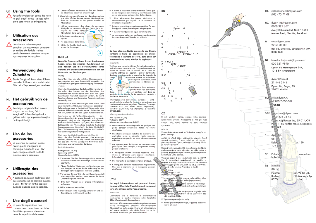 Dyson DC 07, rootcyclone manual RU Сервис для клиентов от Dyson, TR Dyson yardım hattı 