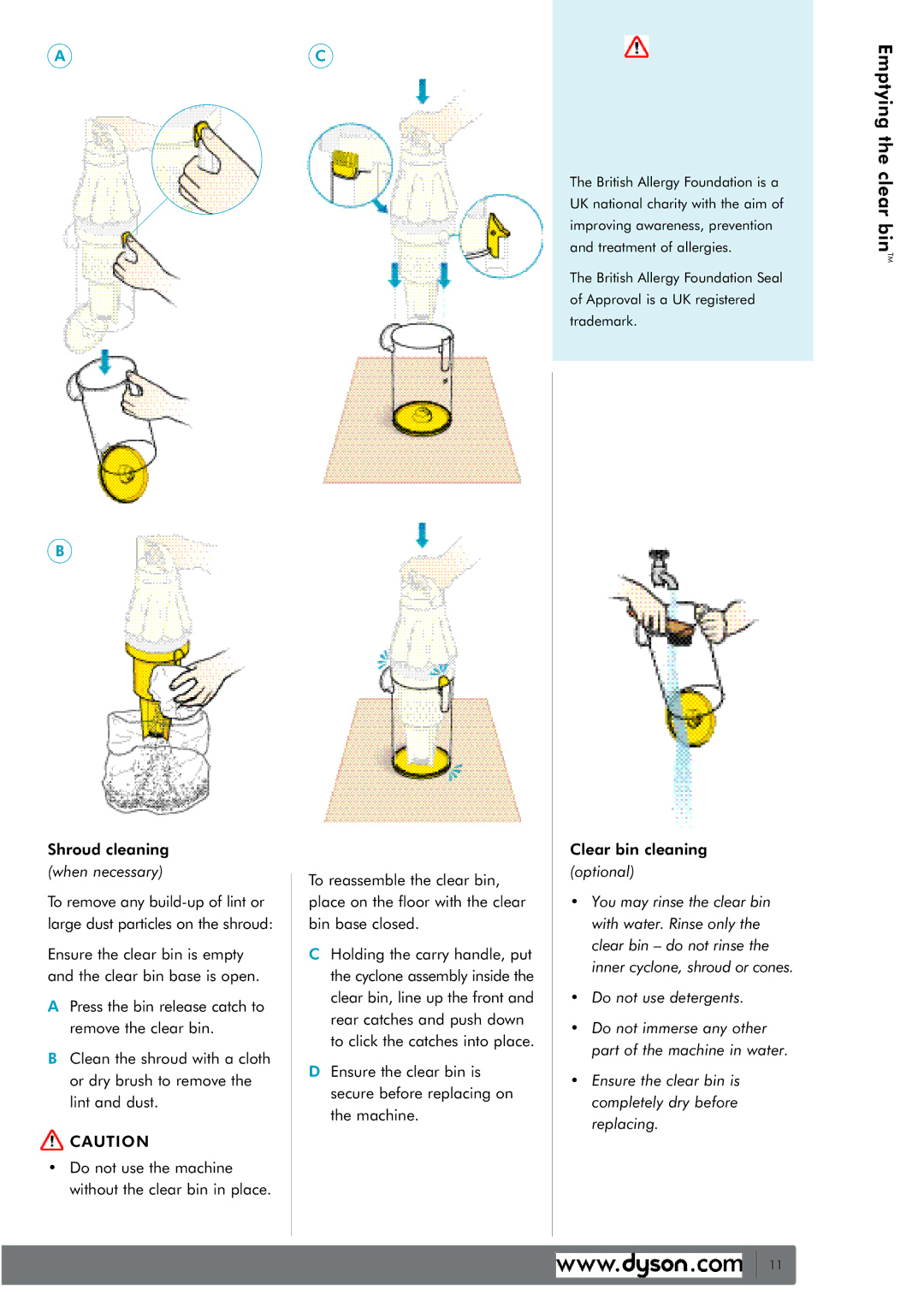 Dyson water filter owner manual Emptying the clear bin 