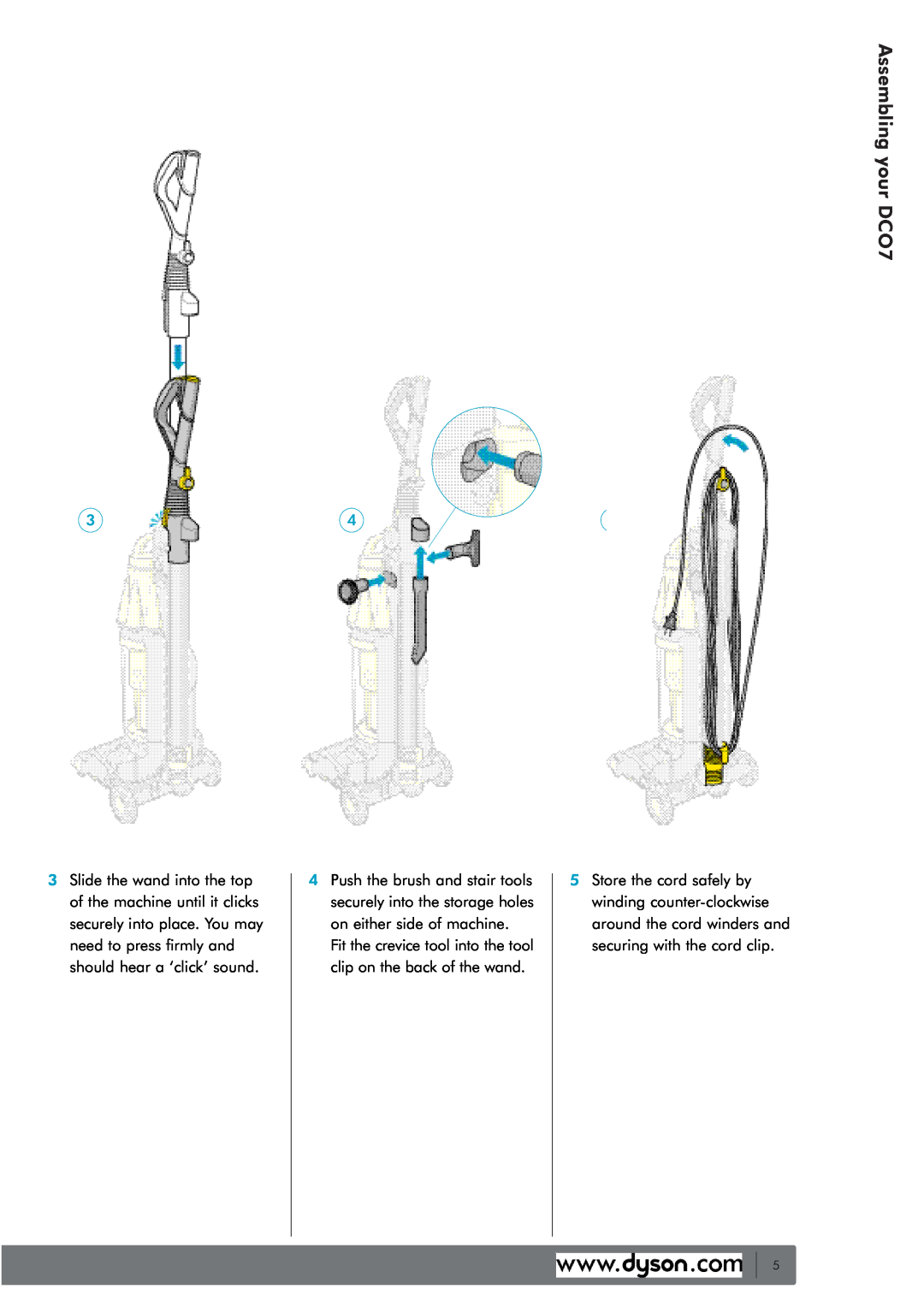 Dyson water filter owner manual Assembling your DCO7, Fit the crevice tool into the tool clip on the back of the wand 