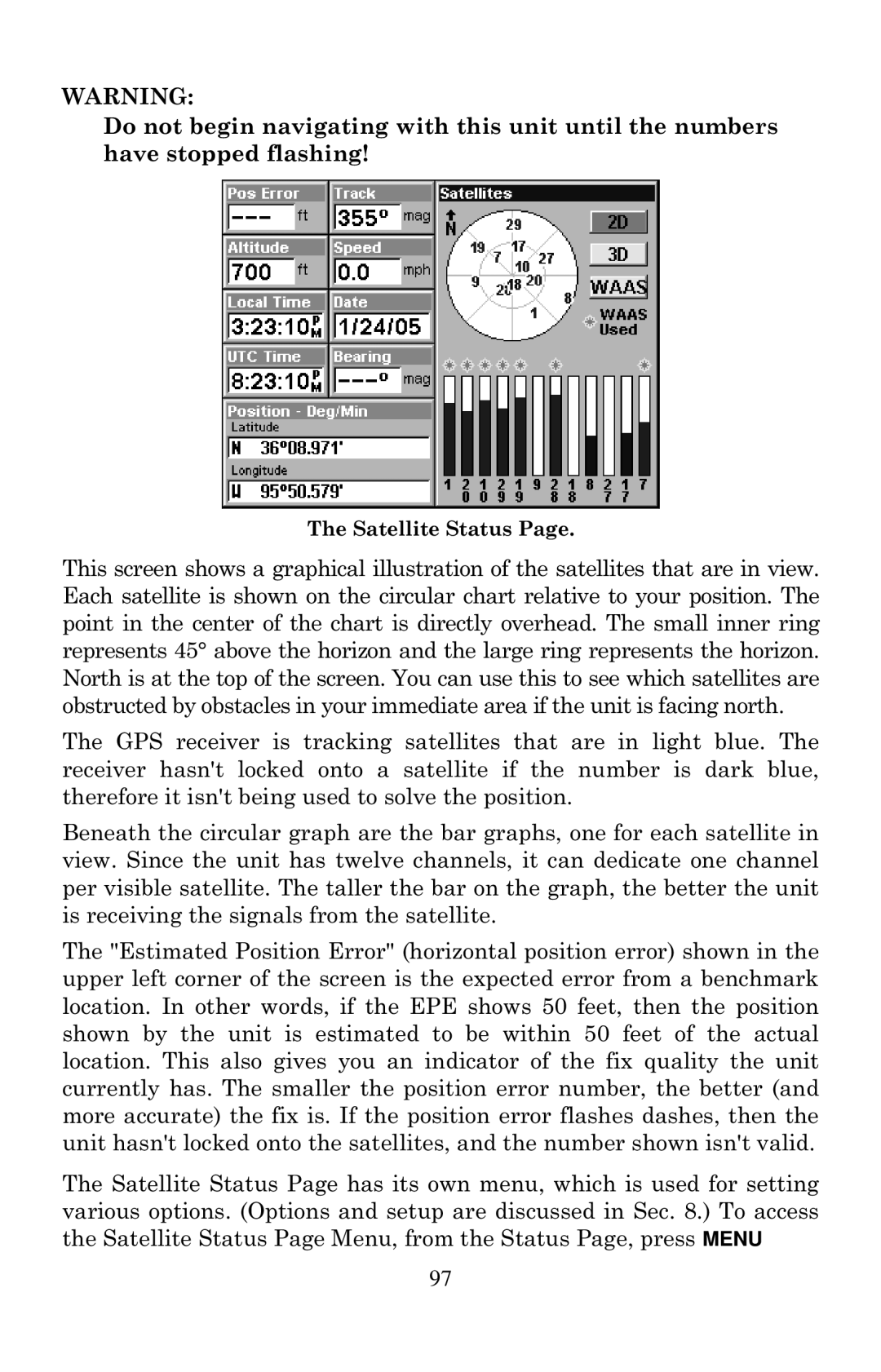 Eagle Electronics 1000C manual Satellite Status 