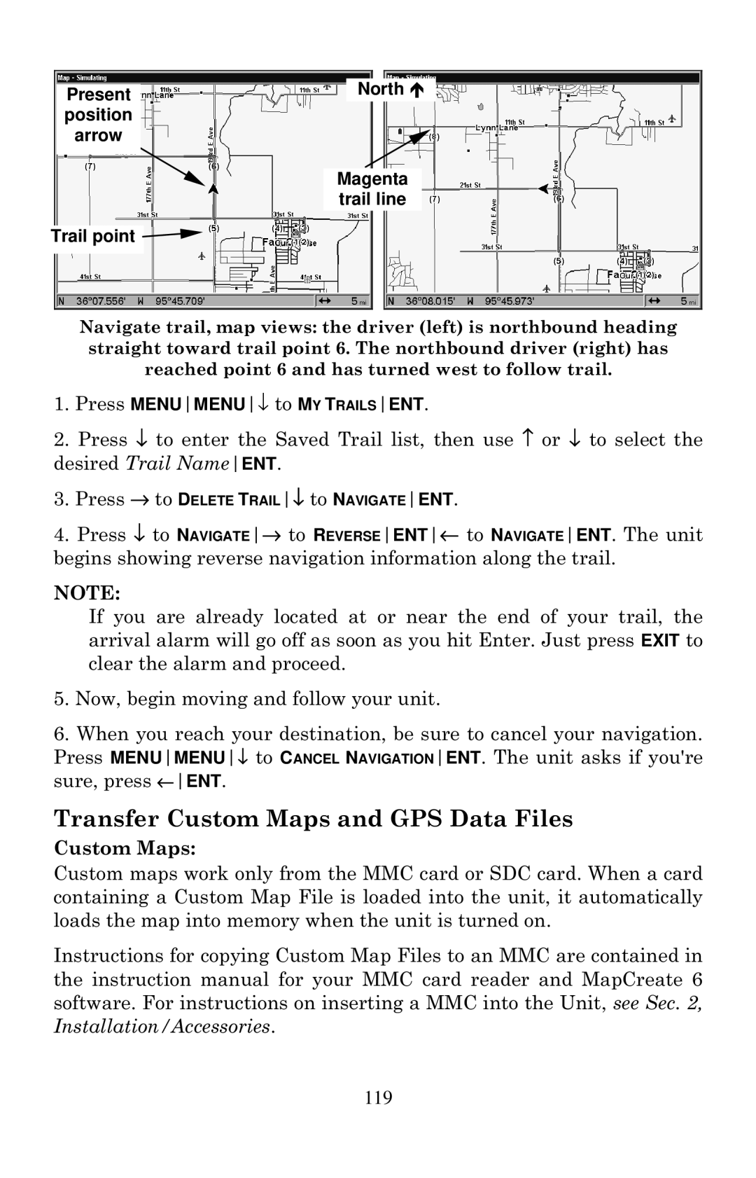 Eagle Electronics 1000C manual Transfer Custom Maps and GPS Data Files, 119 