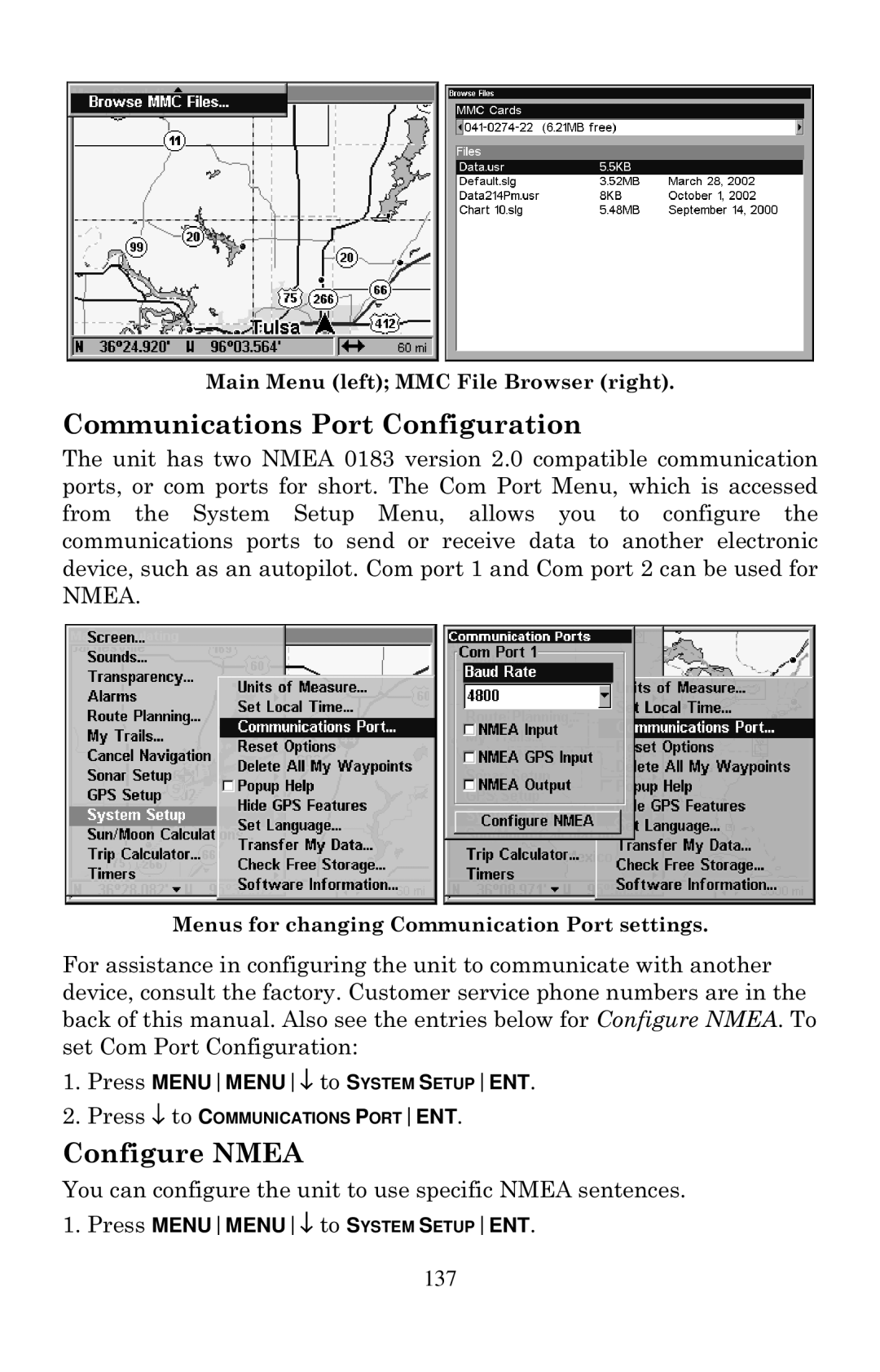 Eagle Electronics 1000C manual Communications Port Configuration, Configure Nmea, 137 