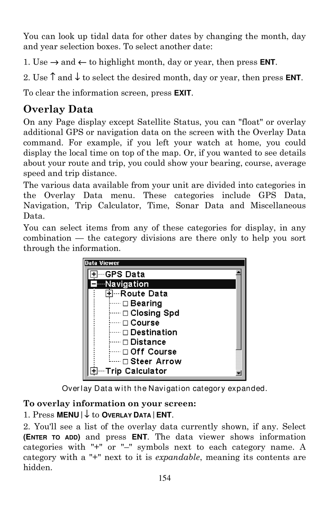 Eagle Electronics 1000C manual Overlay Data, 154 