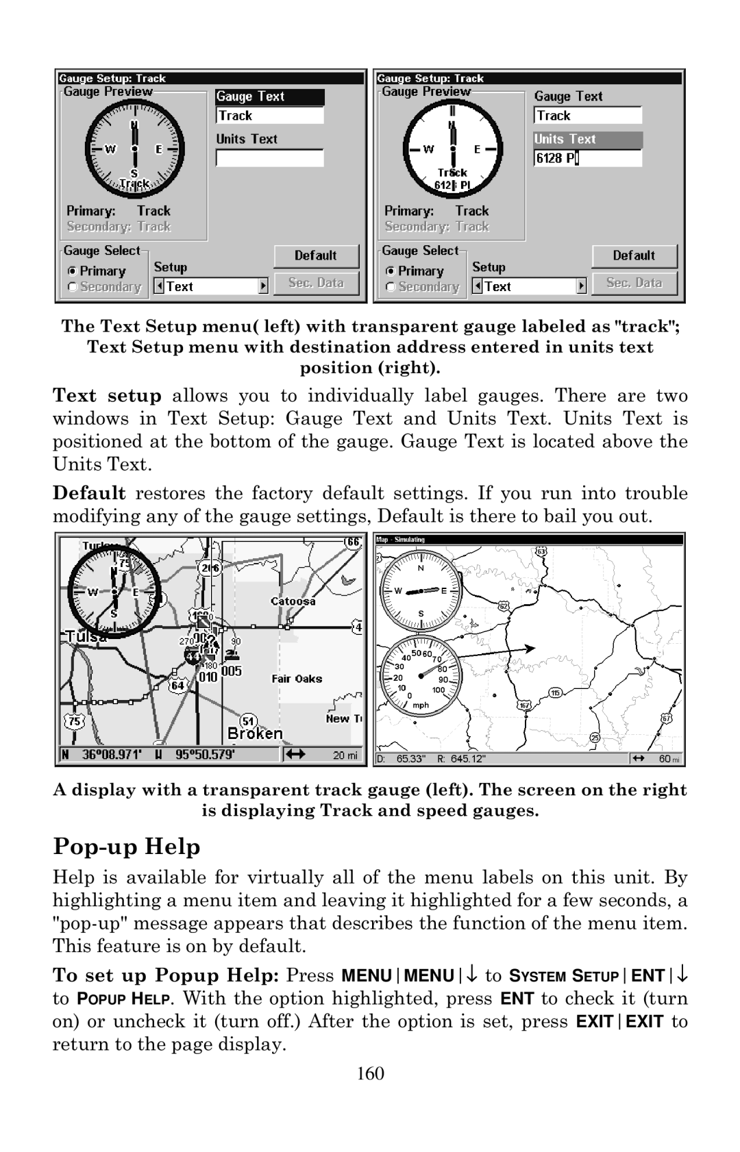 Eagle Electronics 1000C manual Pop-up Help, 160 