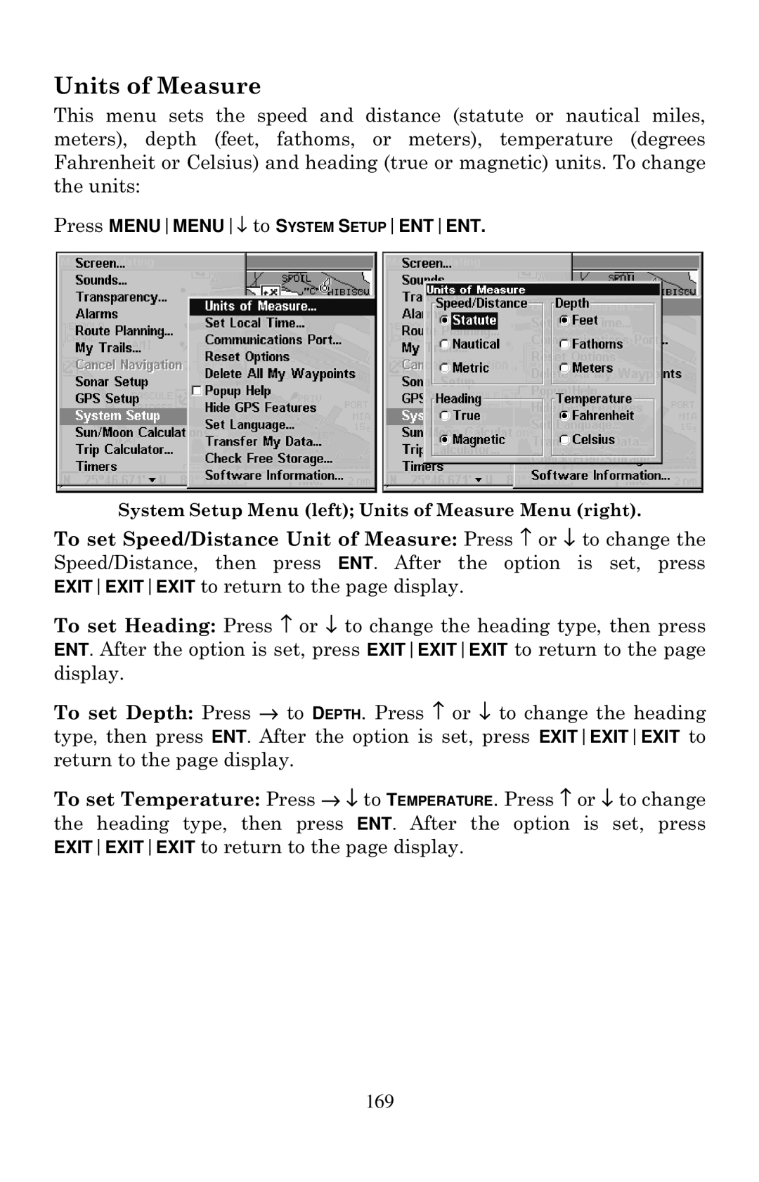 Eagle Electronics 1000C manual Units of Measure, 169 