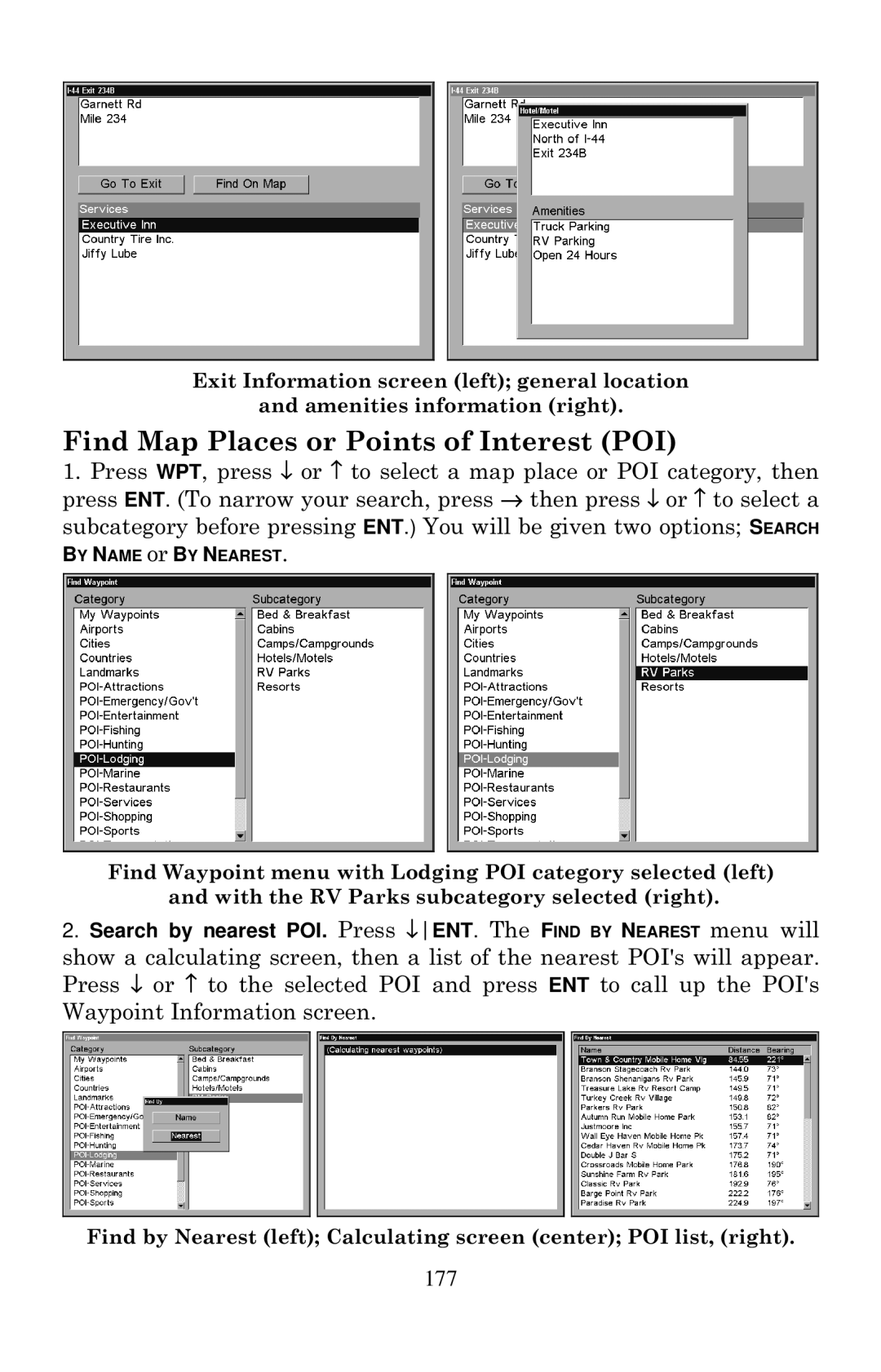 Eagle Electronics 1000C manual Find Map Places or Points of Interest POI, 177 