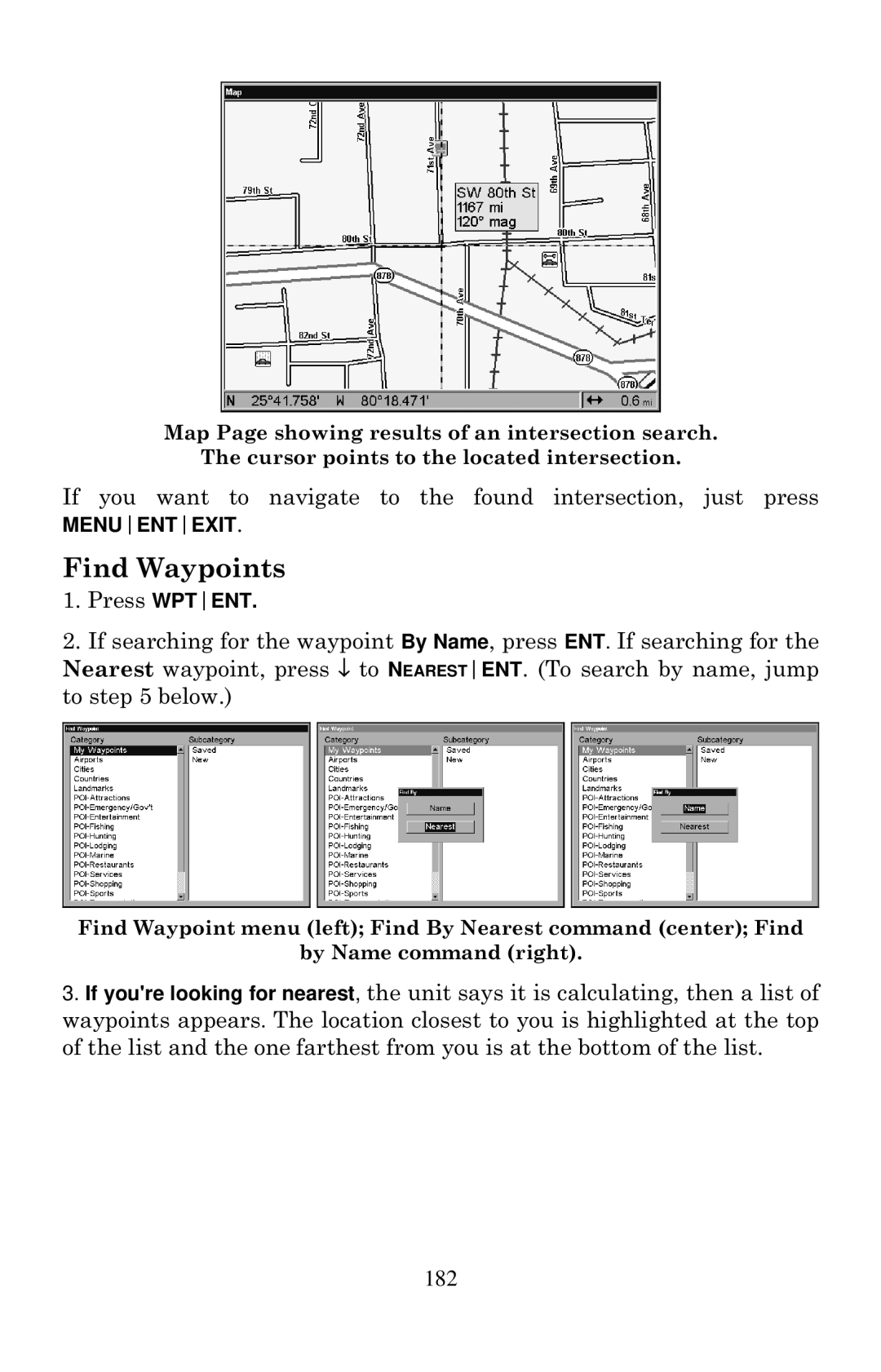 Eagle Electronics 1000C manual Find Waypoints, 182 