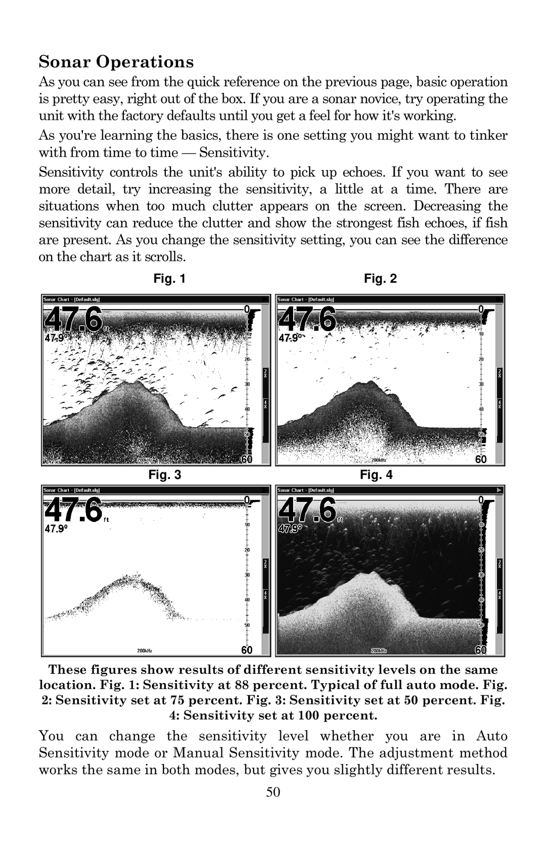 Eagle Electronics 1000C manual Sonar Operations 