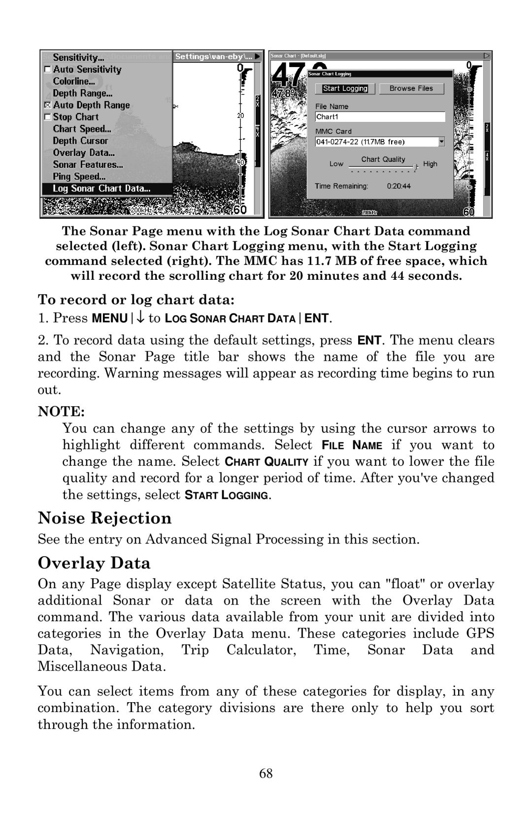 Eagle Electronics 1000C manual Noise Rejection, Overlay Data 