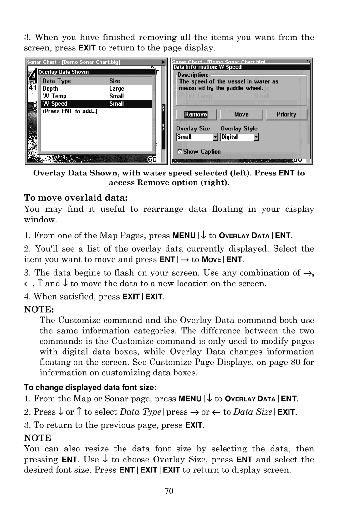 Eagle Electronics 1000C manual To change displayed data font size 