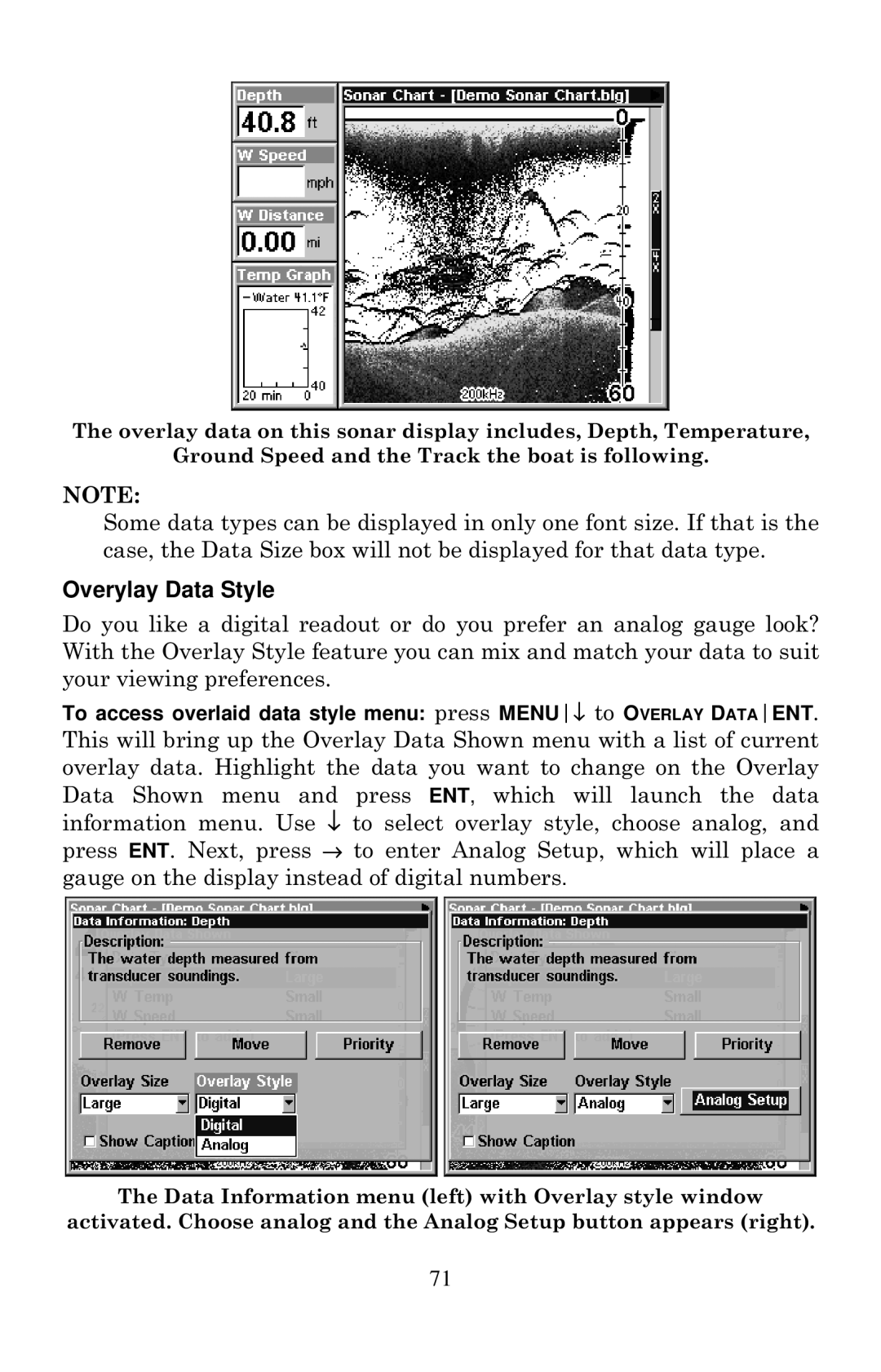 Eagle Electronics 1000C manual Overylay Data Style 