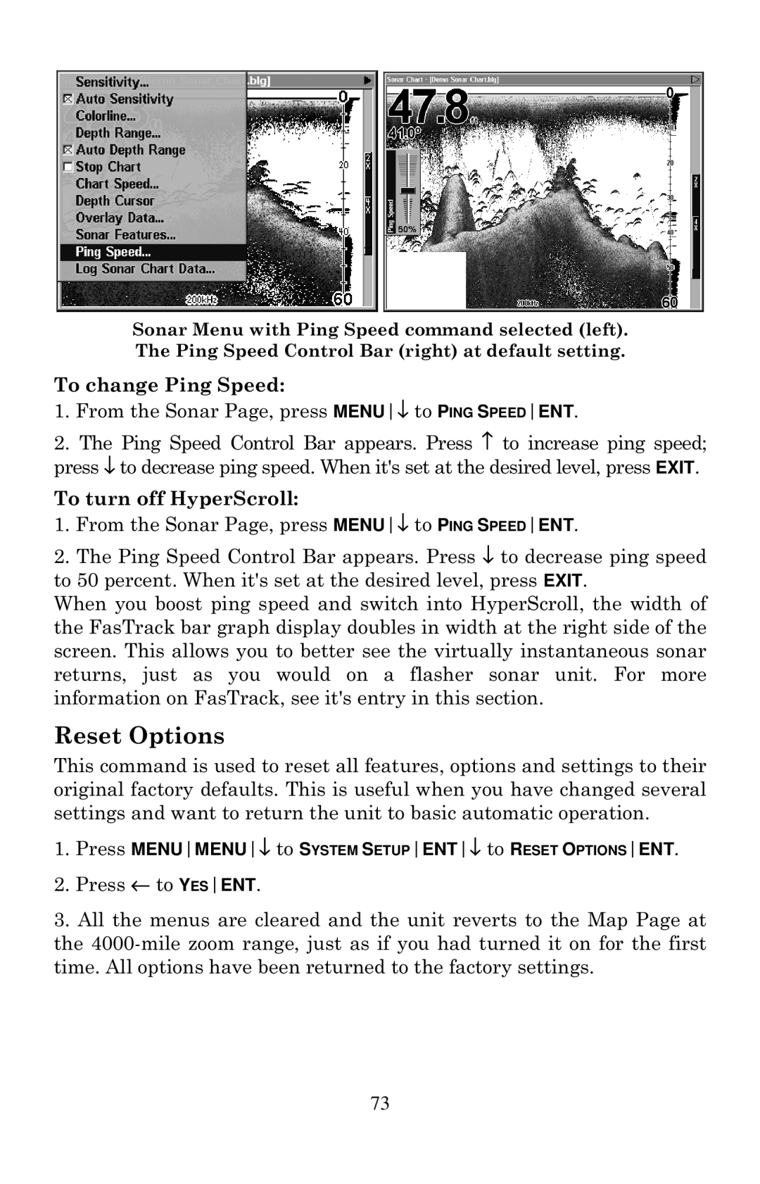 Eagle Electronics 1000C manual Reset Options 