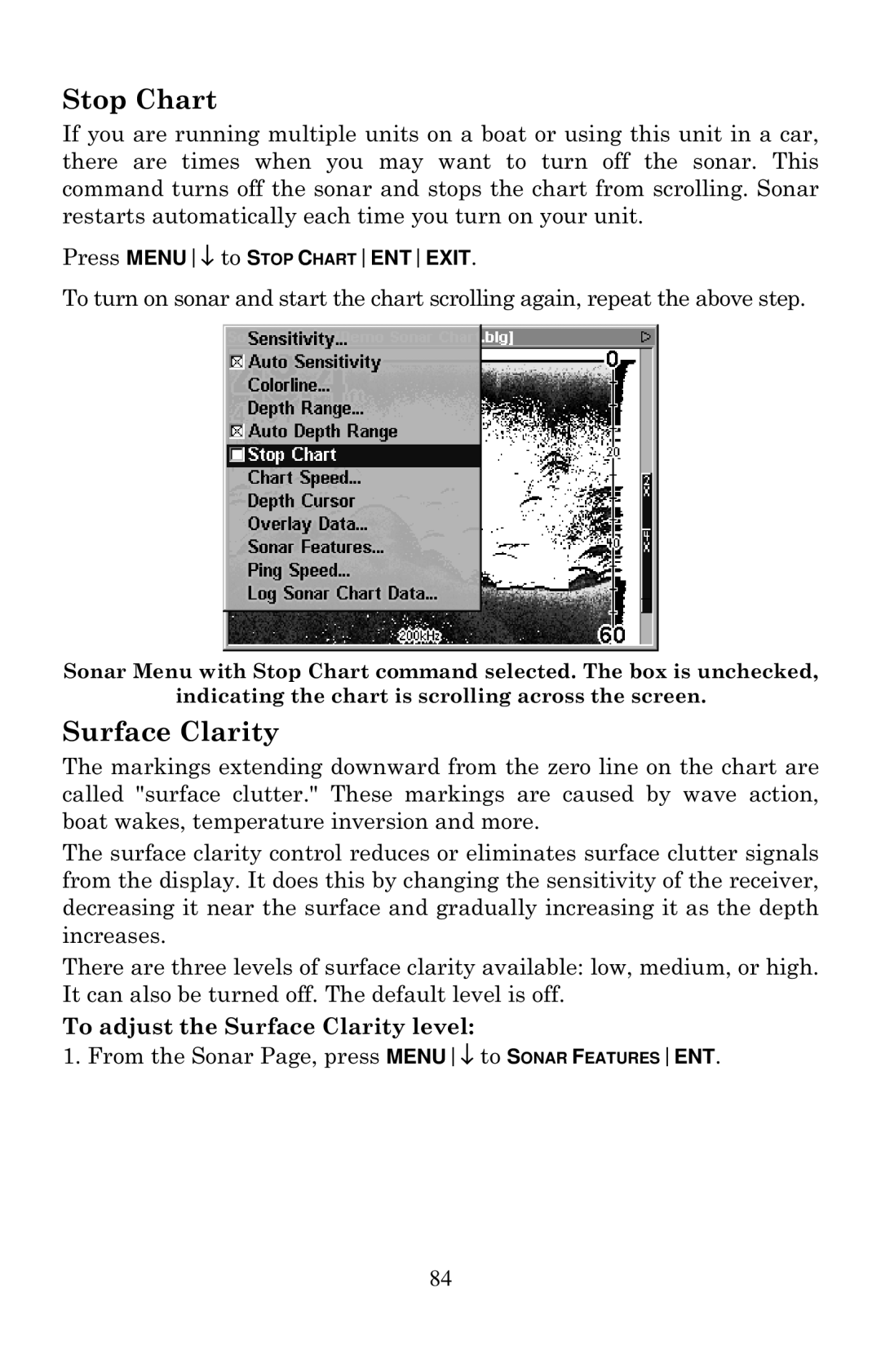 Eagle Electronics 1000C manual Stop Chart, Surface Clarity 