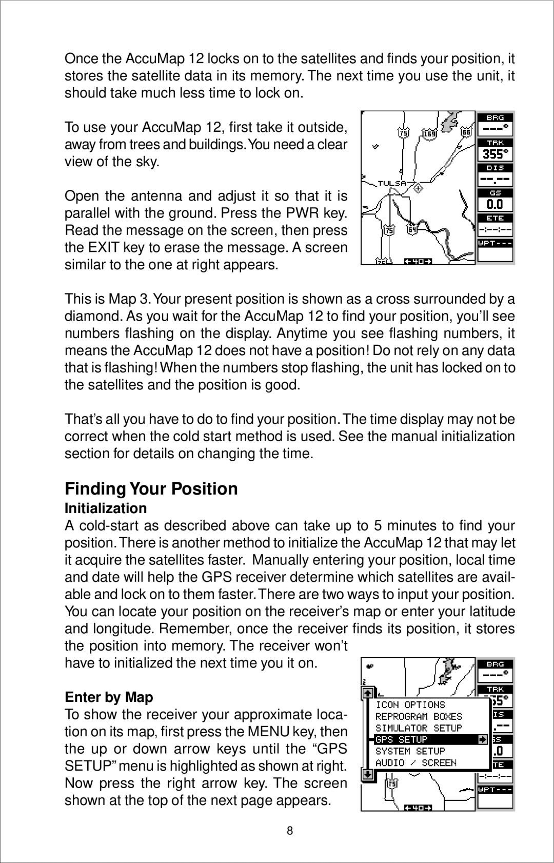 Eagle Electronics 12 manual Initialization, Enter by Map 