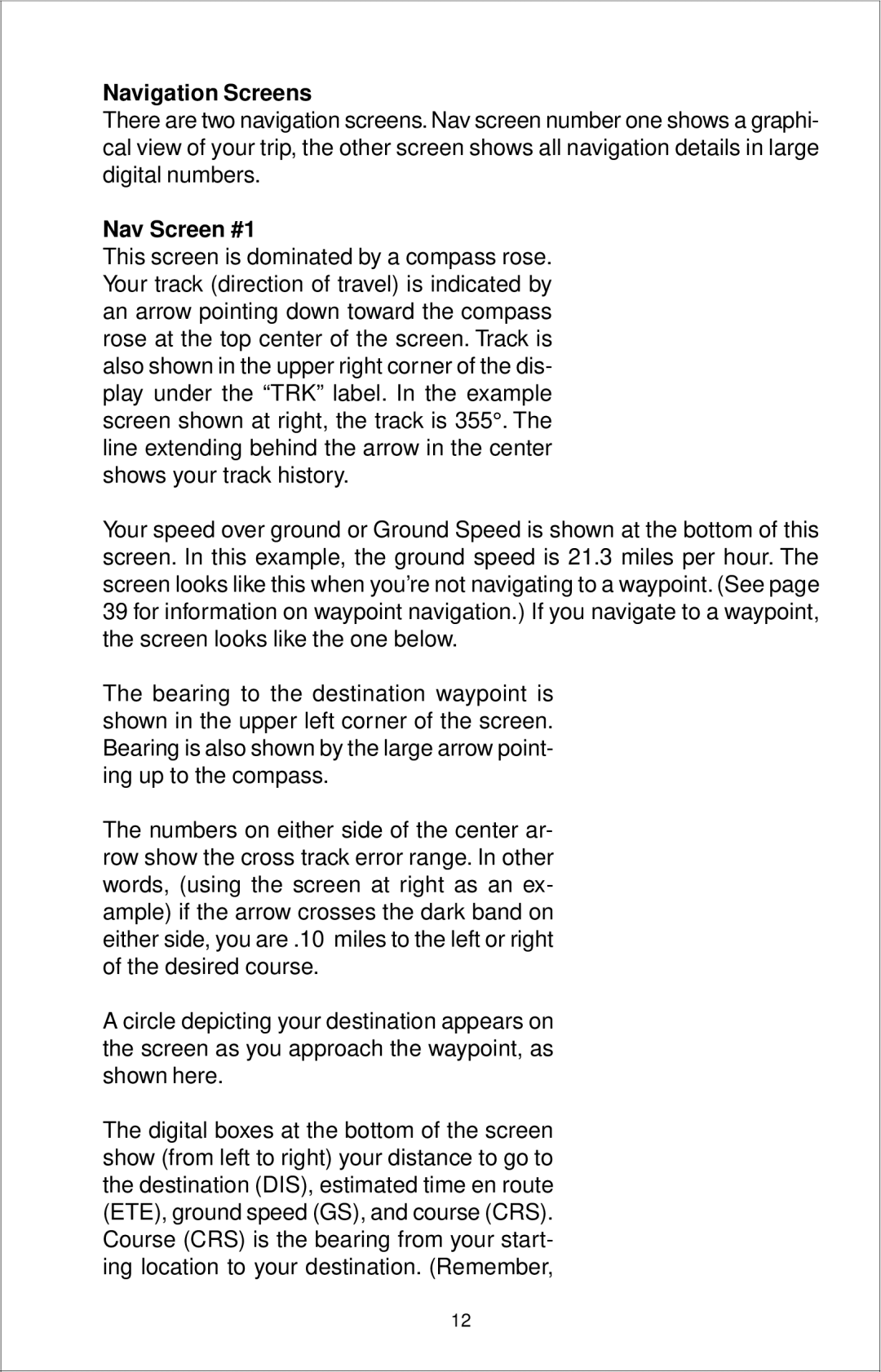 Eagle Electronics 12 manual Navigation Screens, Nav Screen #1 