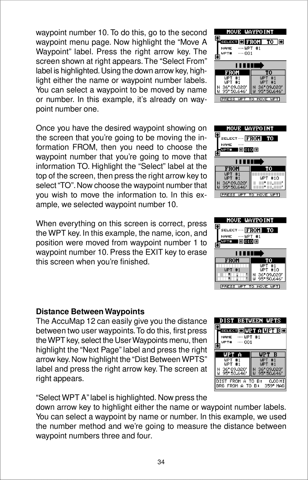 Eagle Electronics 12 manual Distance Between Waypoints 