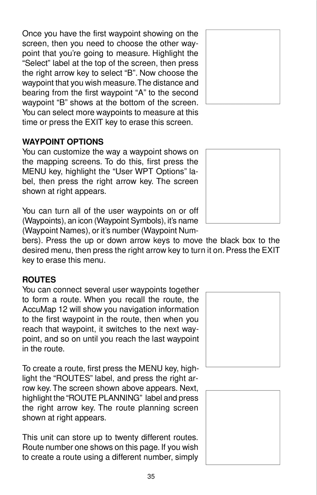 Eagle Electronics 12 manual Waypoint Options, Routes 