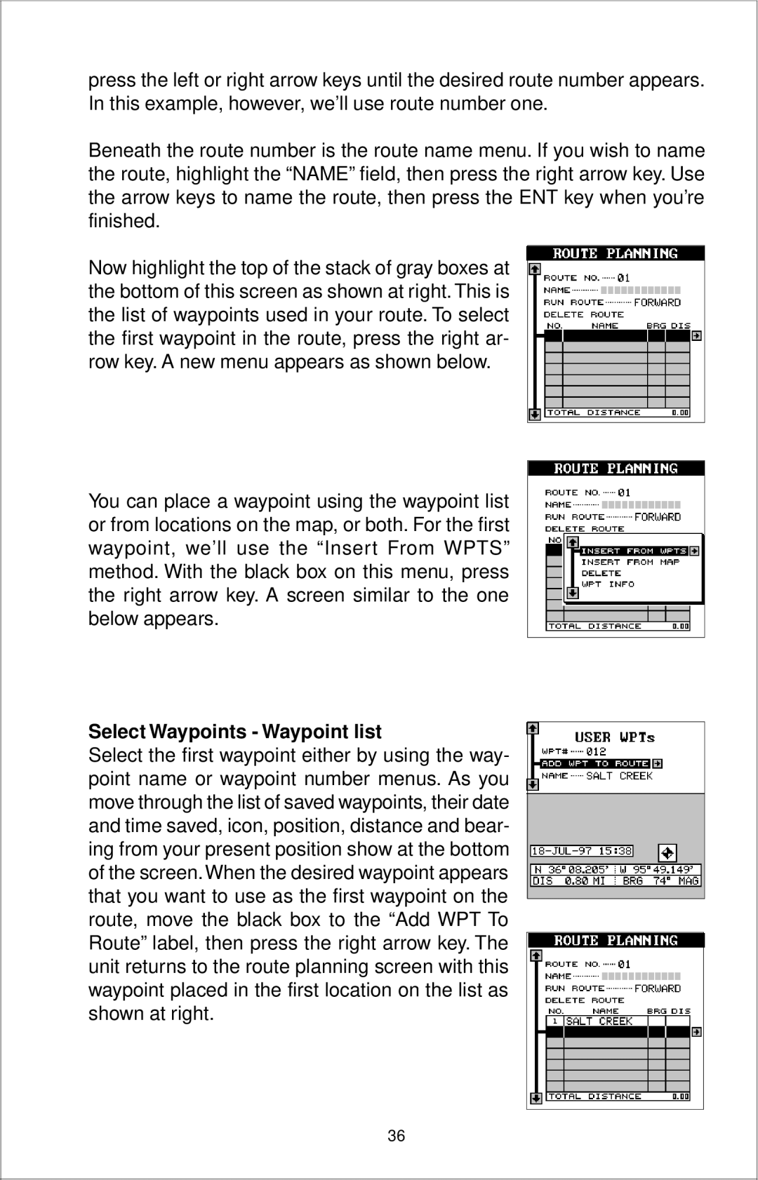 Eagle Electronics 12 manual Select Waypoints Waypoint list 