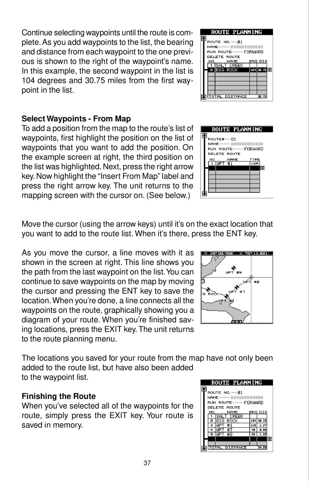 Eagle Electronics 12 manual Select Waypoints From Map, Finishing the Route 