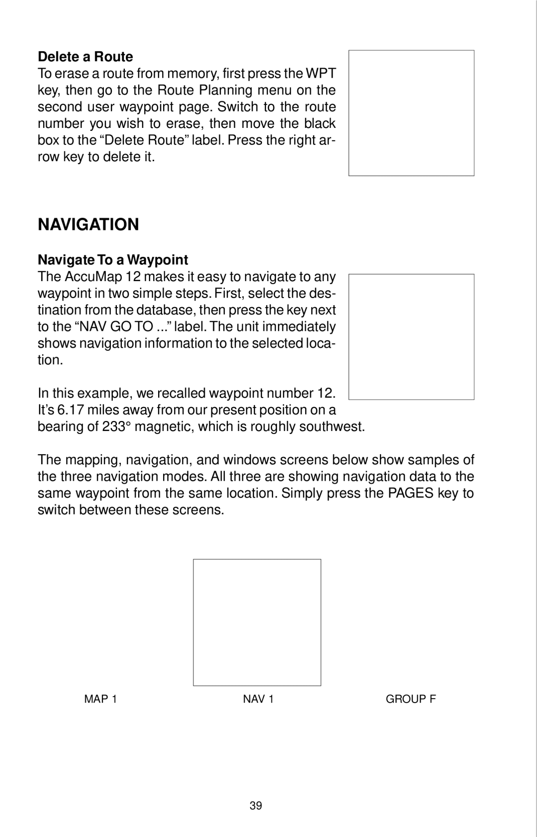 Eagle Electronics 12 manual Delete a Route, Navigate To a Waypoint 