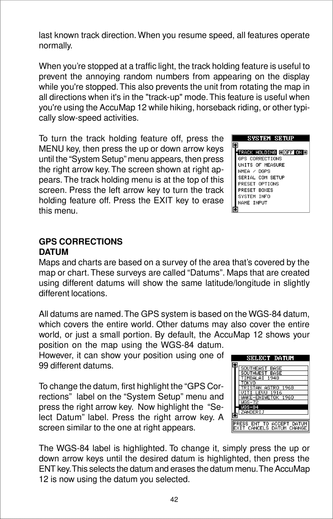 Eagle Electronics 12 manual GPS Corrections Datum 