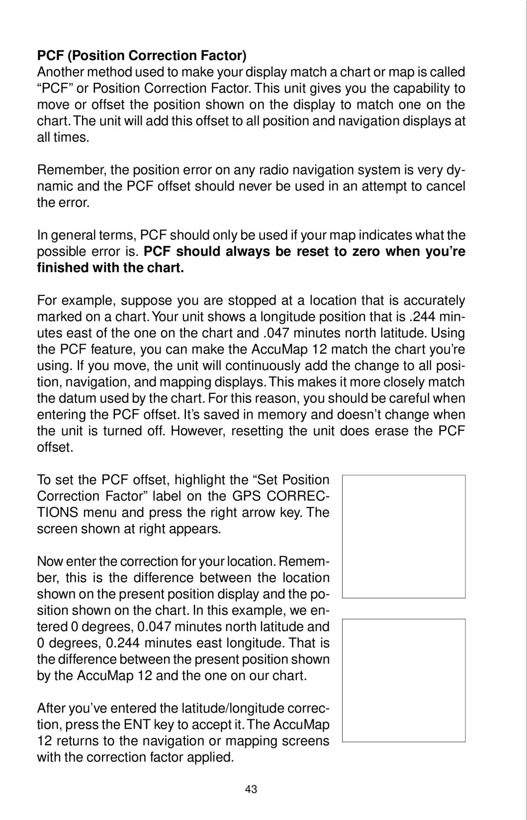 Eagle Electronics 12 manual PCF Position Correction Factor 