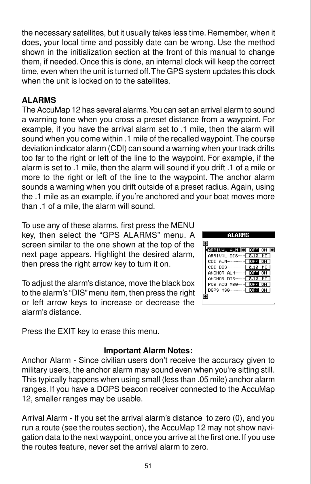 Eagle Electronics 12 manual Alarms, Important Alarm Notes 